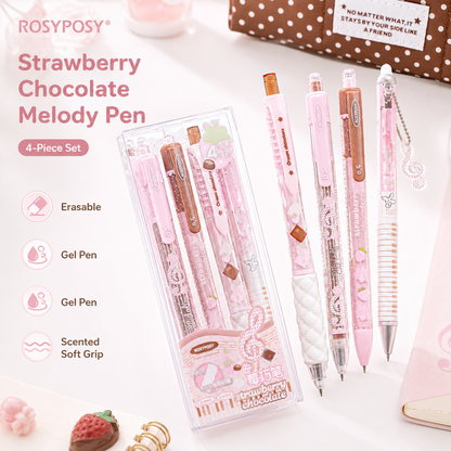 ROSYPOSY Strawberry Chocolate Melody Gel Pen Set | Scented Erasable Creative Writing Kit