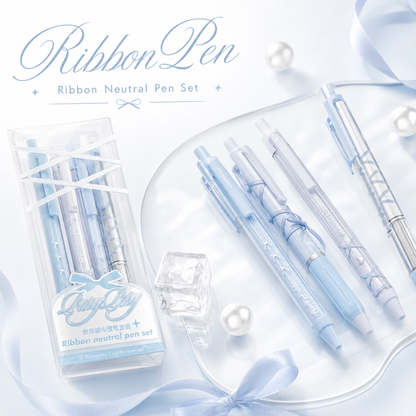 ROSYPOSY DIY Bow Ribbon Gel Pen Set | Aesthetic Pearlescent 4-Piece Writing Kit