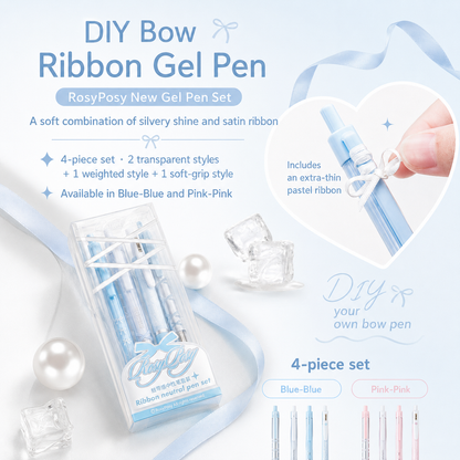 ROSYPOSY DIY Bow Ribbon Gel Pen Set | Aesthetic Pearlescent 4-Piece Writing Kit