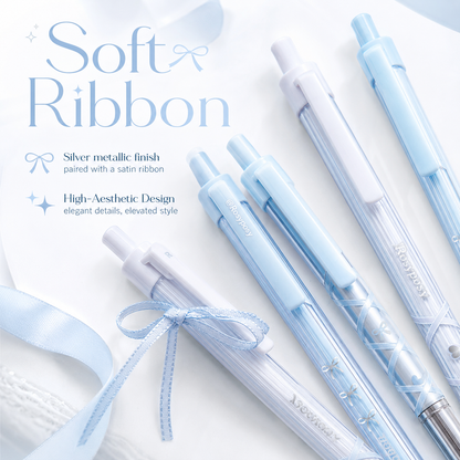 ROSYPOSY DIY Bow Ribbon Gel Pen Set | Aesthetic Pearlescent 4-Piece Writing Kit