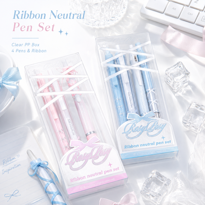 ROSYPOSY DIY Bow Ribbon Gel Pen Set | Aesthetic Pearlescent 4-Piece Writing Kit