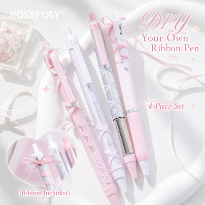 ROSYPOSY DIY Bow Ribbon Gel Pen Set | Aesthetic Pearlescent 4-Piece Writing Kit