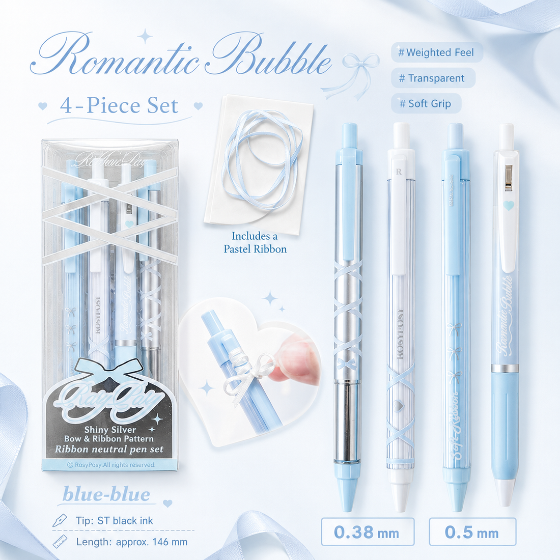 ROSYPOSY DIY Bow Ribbon Gel Pen Set by ROSYPOSY - detail view for journaling writing tool | Lumiyear