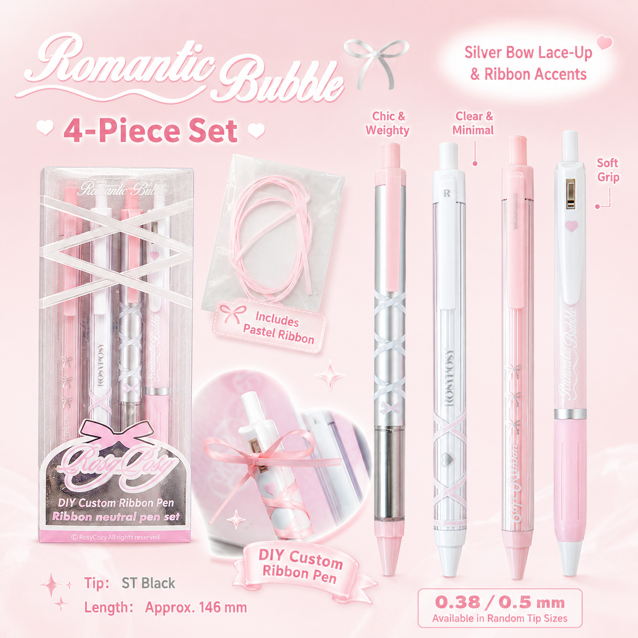 ROSYPOSY DIY Bow Ribbon Gel Pen Set by ROSYPOSY - inside detail for journaling writing tool | Lumiyear