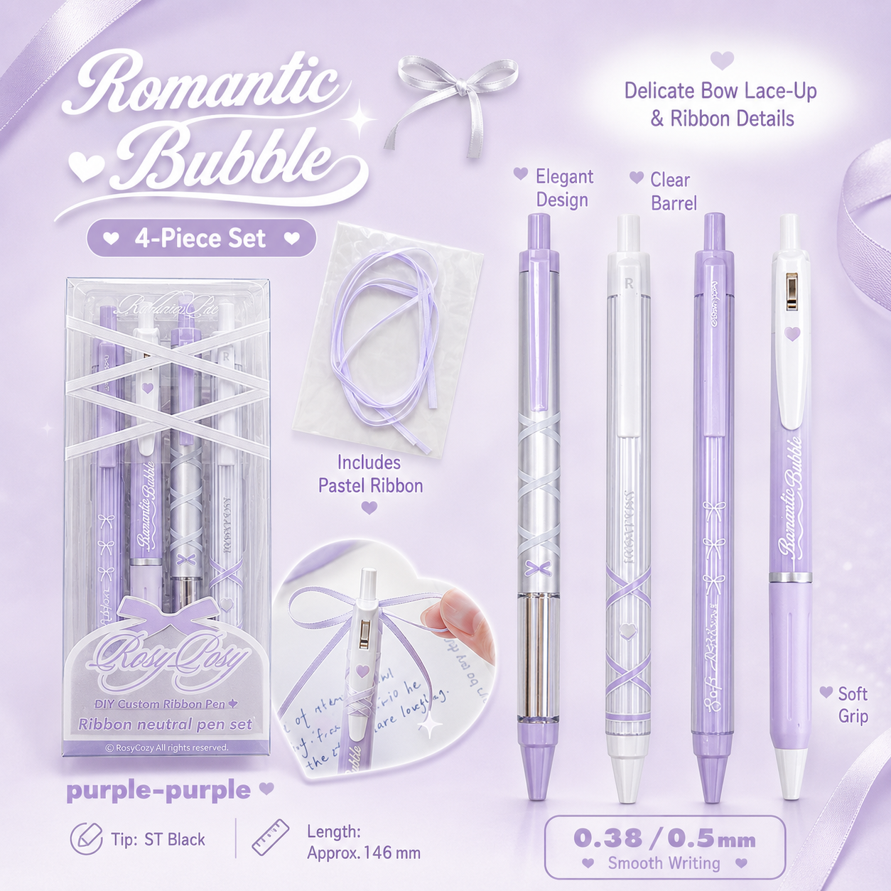 ROSYPOSY DIY Bow Ribbon Gel Pen Set by ROSYPOSY - lifestyle stationery view for journaling writing tool | Lumiyear