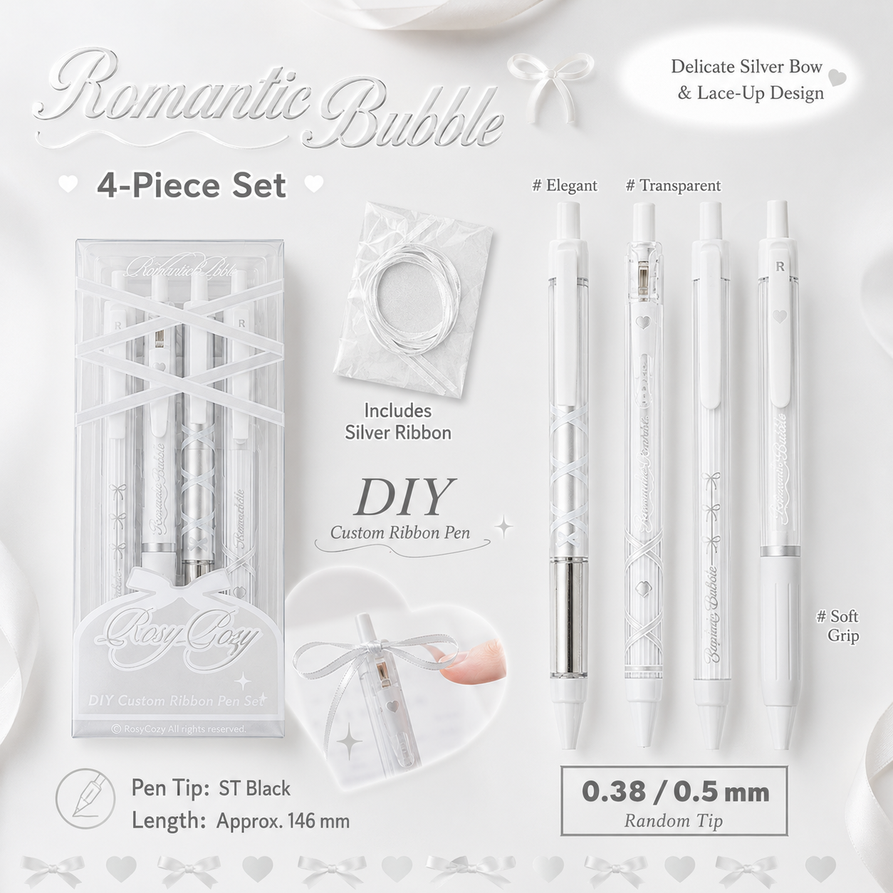 ROSYPOSY DIY Bow Ribbon Gel Pen Set by ROSYPOSY - color option view for journaling writing tool | Lumiyear
