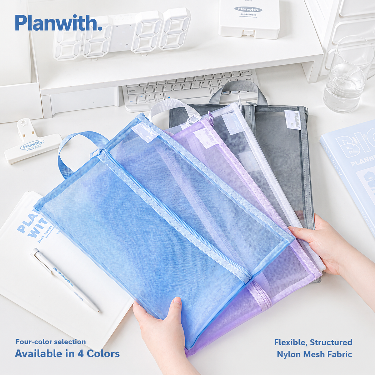 Planwith A4 Double Pocket Mesh File Bag | Portable Nylon Document Organizer