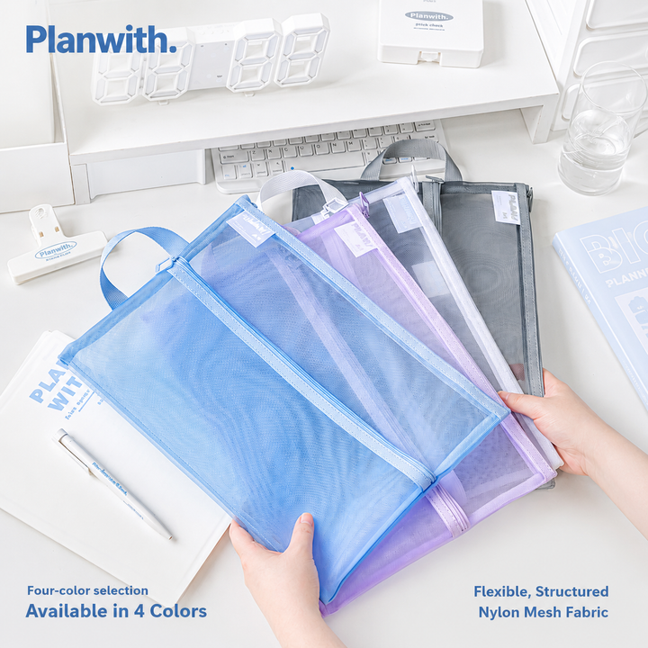Planwith A4 Double Pocket Mesh File Bag by Planwith - aesthetic stationery and journaling supplies at Lumiyear