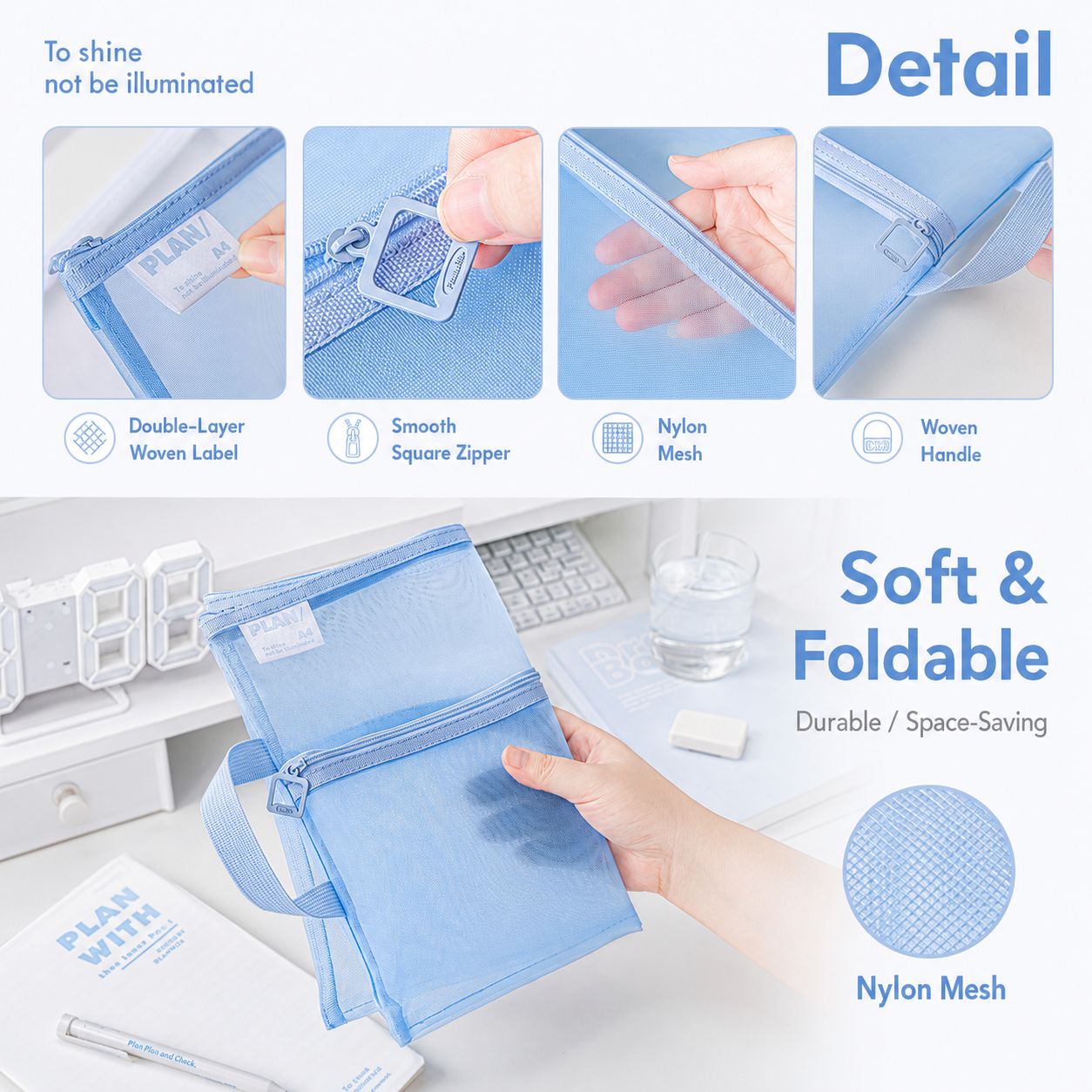 Planwith A4 Double Pocket Mesh File Bag by Planwith - color option view for stationery organizer | Lumiyear