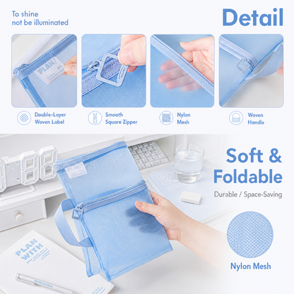 Planwith A4 Double Pocket Mesh File Bag | Portable Nylon Document Organizer