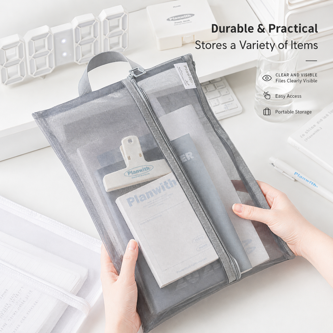 Planwith A4 Double Pocket Mesh File Bag by Planwith - color option view for stationery organizer | Lumiyear