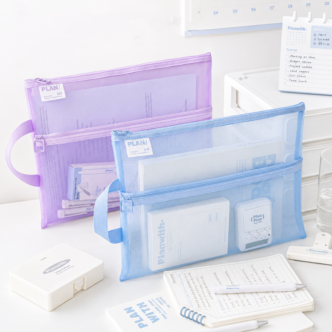 Planwith A4 Double Pocket Mesh File Bag by Planwith - main product view for stationery organizer | Lumiyear