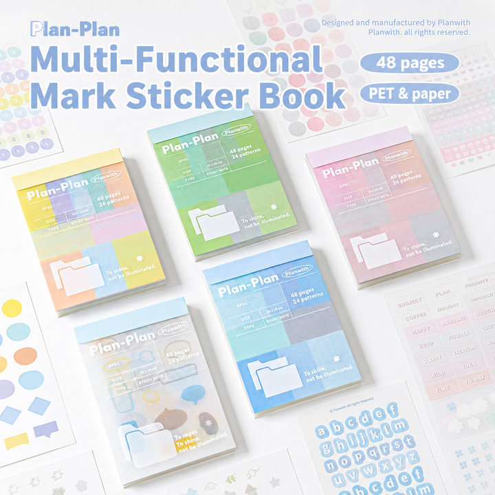 Planwith Multi-Functional Mark Sticky Note Book | Translucent PET & Washi Planner Stickers