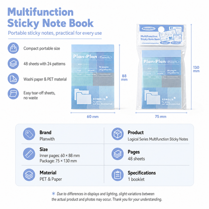 Planwith Multi-Functional Mark Sticky Note Book | Translucent PET & Washi Planner Stickers