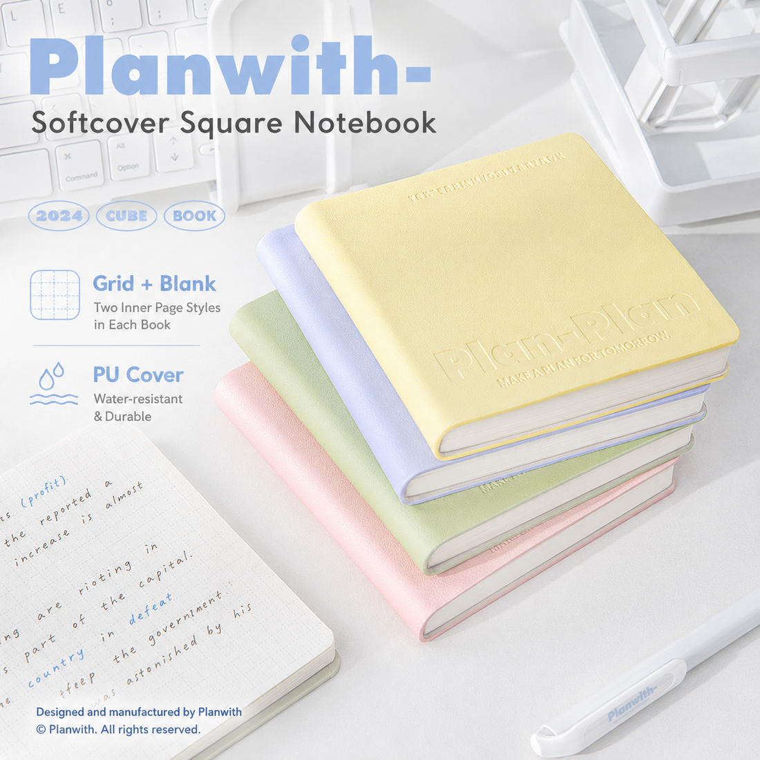 CUBE Series Softcover Square Notebook | Pocket Grid & Blank Journal