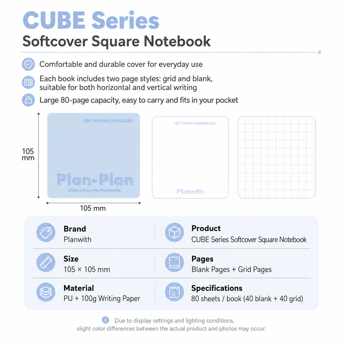 CUBE Series Softcover Square Notebook | Pocket Grid & Blank Journal