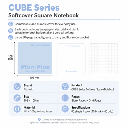 CUBE Series Softcover Square Notebook | Pocket Grid & Blank Journal