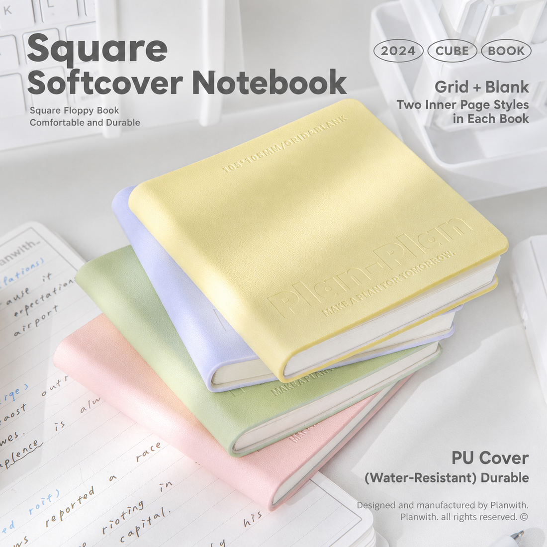 CUBE Series Softcover Square Notebook | Pocket Grid & Blank Journal