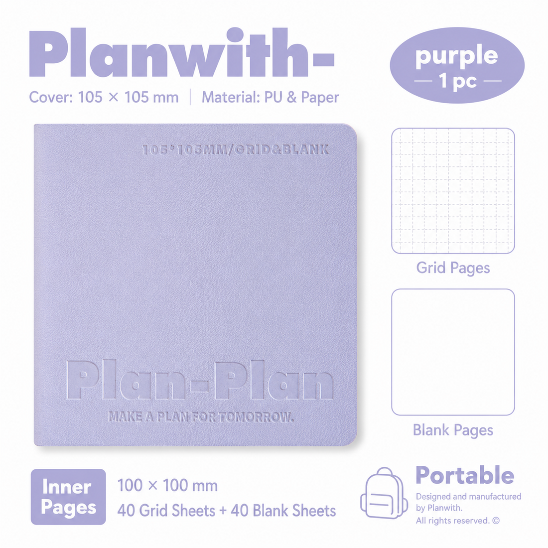CUBE Series Softcover Square Notebook | Pocket Grid & Blank Journal