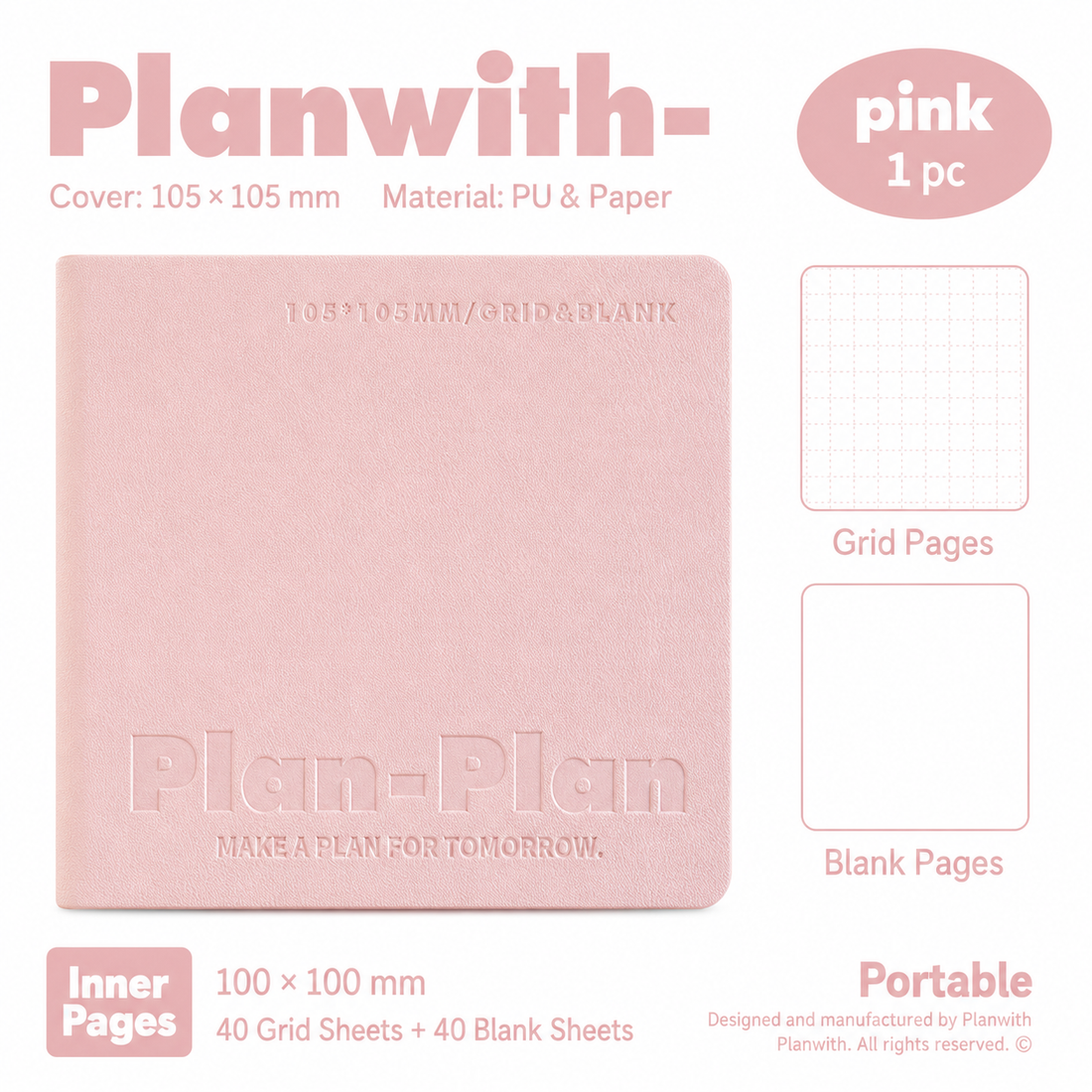 CUBE Series Softcover Square Notebook | Pocket Grid & Blank Journal