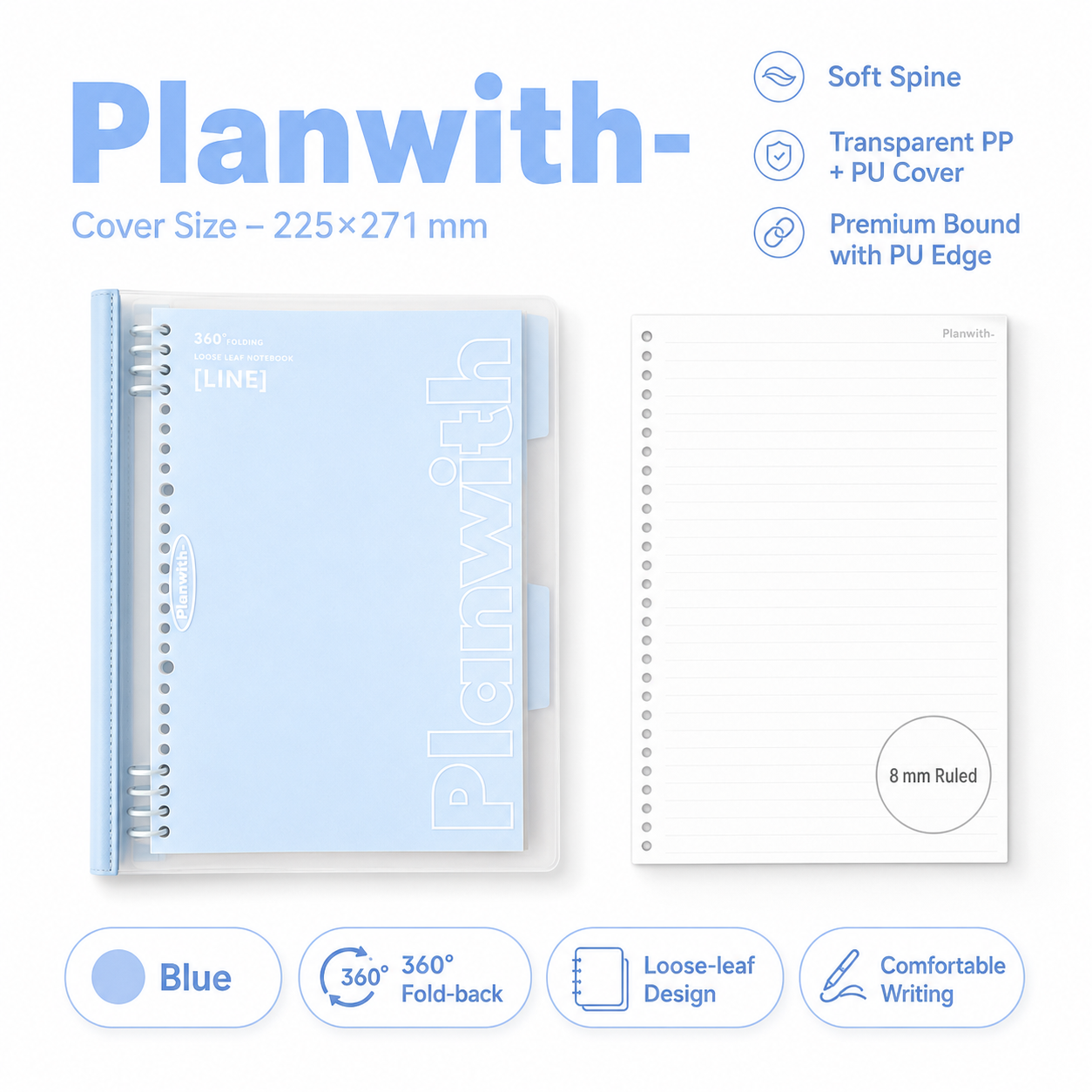 B5 Flexible Series 360° Fold Loose-Leaf Notebook by Planwith - color option view for journaling notebook | Lumiyear
