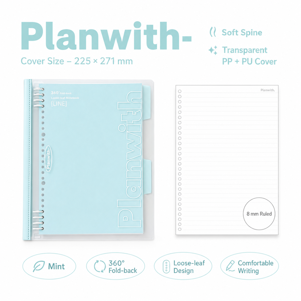 B5 Flexible Series 360° Fold Loose-Leaf Notebook by Planwith - color option view for journaling notebook | Lumiyear