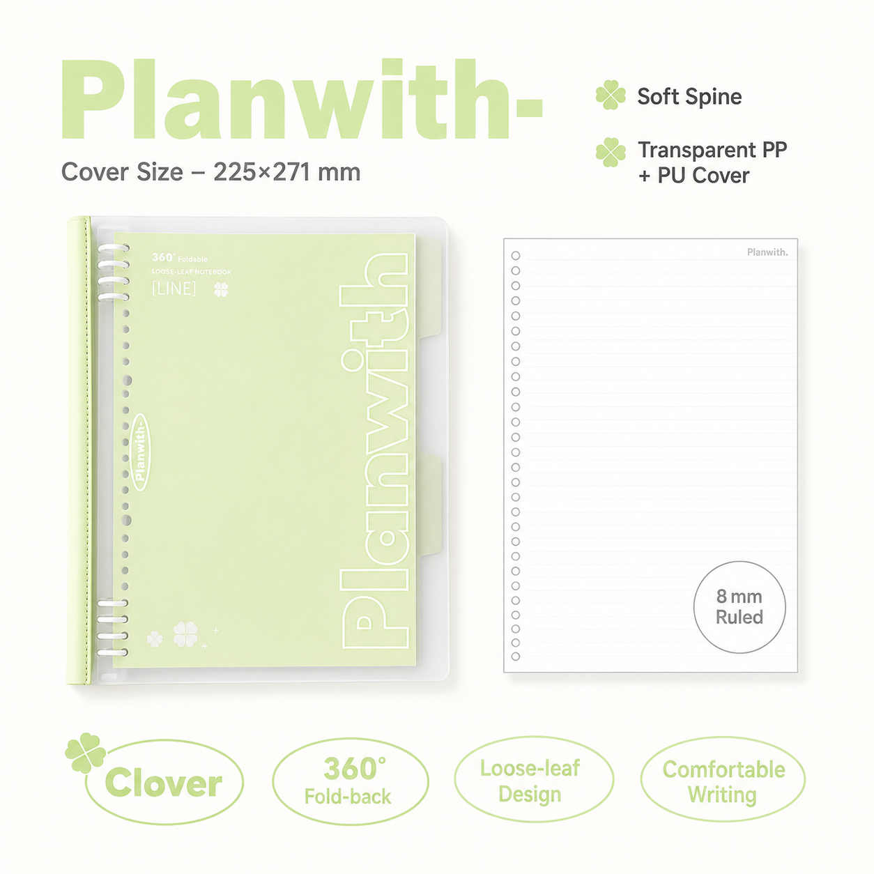 B5 Flexible Series 360° Fold Loose-Leaf Notebook by Planwith - color option view for journaling notebook | Lumiyear