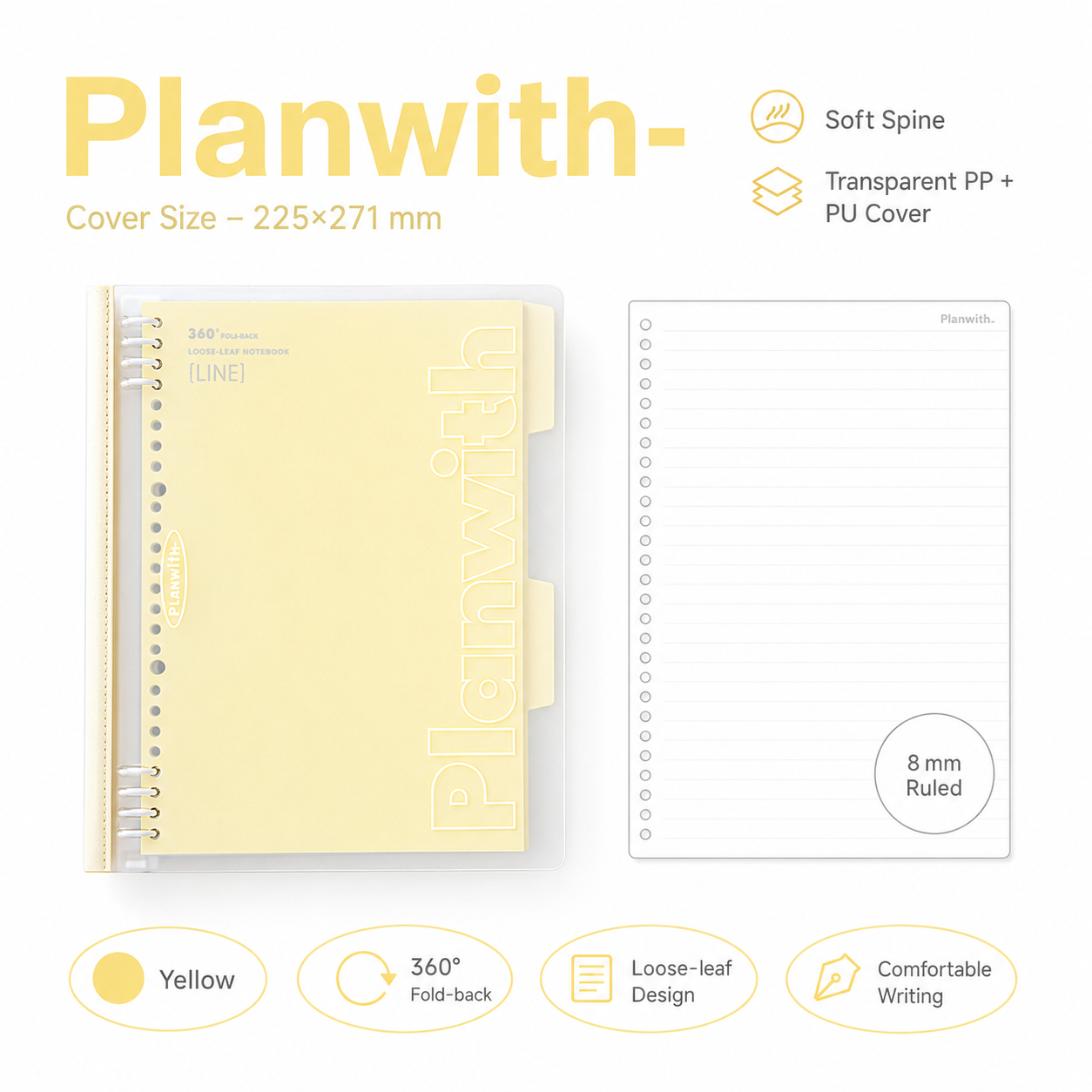 B5 Flexible Series 360° Fold Loose-Leaf Notebook by Planwith - color option view for journaling notebook | Lumiyear