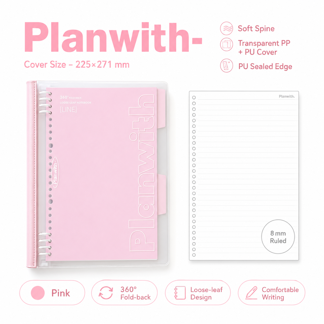 B5 Flexible Series 360° Fold Loose-Leaf Notebook by Planwith - color option view for journaling notebook | Lumiyear