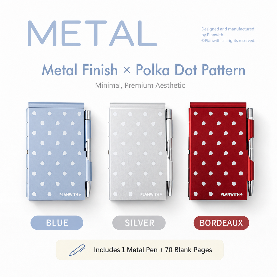 Planwith Pocket Metal Memo Pad Set with Twist Pen by Planwith - color option view for journaling writing tool | Lumiyear