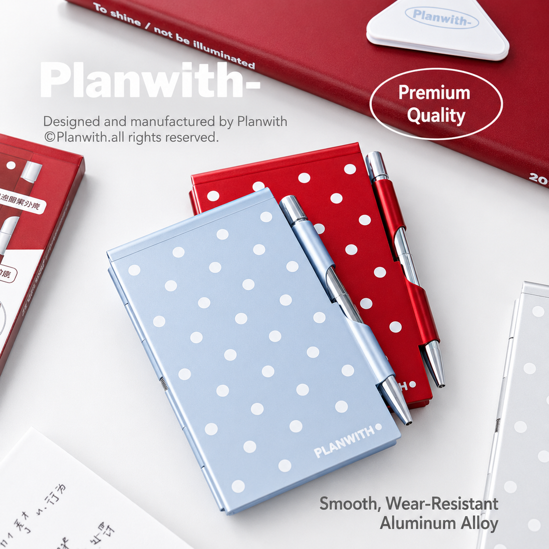 Planwith Pocket Metal Memo Pad Set with Twist Pen by Planwith - color option view for journaling writing tool | Lumiyear