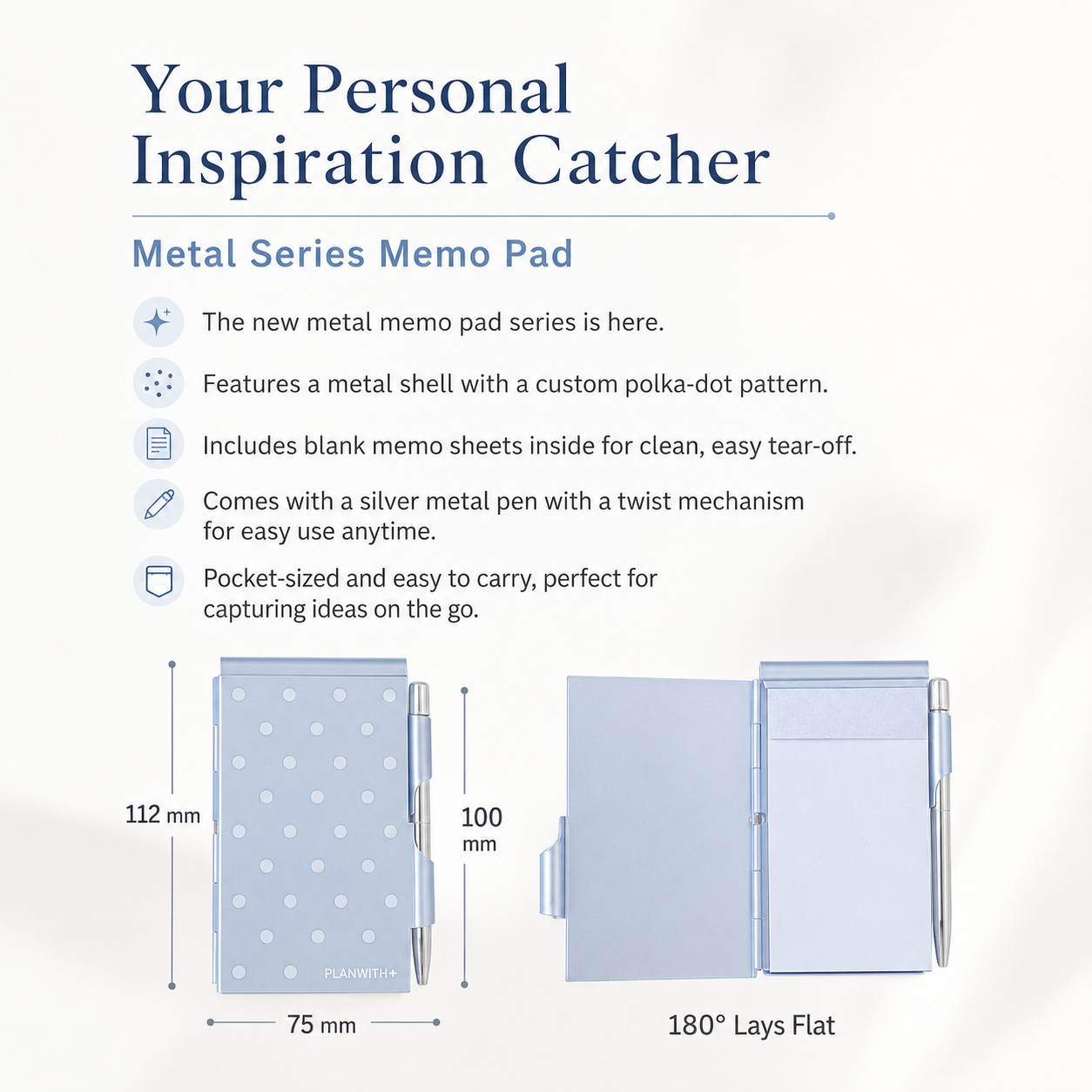 Planwith Pocket Metal Memo Pad Set with Twist Pen | Aluminum Alloy Pocket Journal