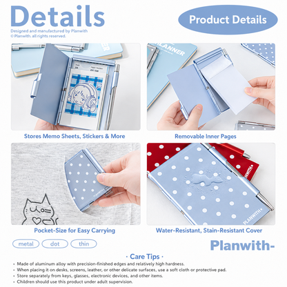 Planwith Pocket Metal Memo Pad Set with Twist Pen | Aluminum Alloy Pocket Journal