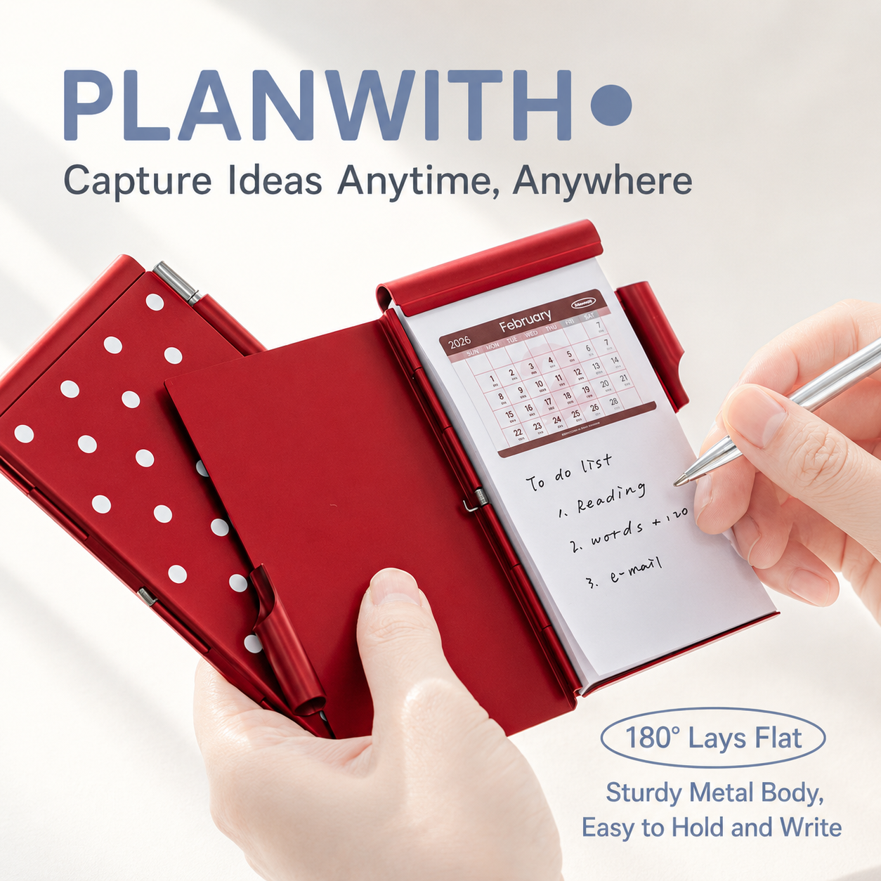 Planwith Pocket Metal Memo Pad Set with Twist Pen by Planwith - detail view for journaling writing tool | Lumiyear
