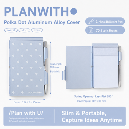 Planwith Pocket Metal Memo Pad Set with Twist Pen | Aluminum Alloy Pocket Journal