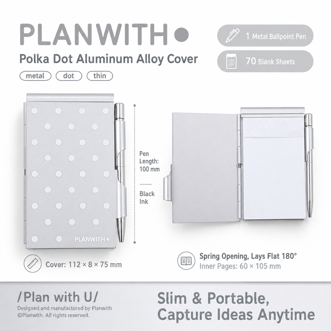 Planwith Pocket Metal Memo Pad Set with Twist Pen by Planwith - inside detail for journaling writing tool | Lumiyear