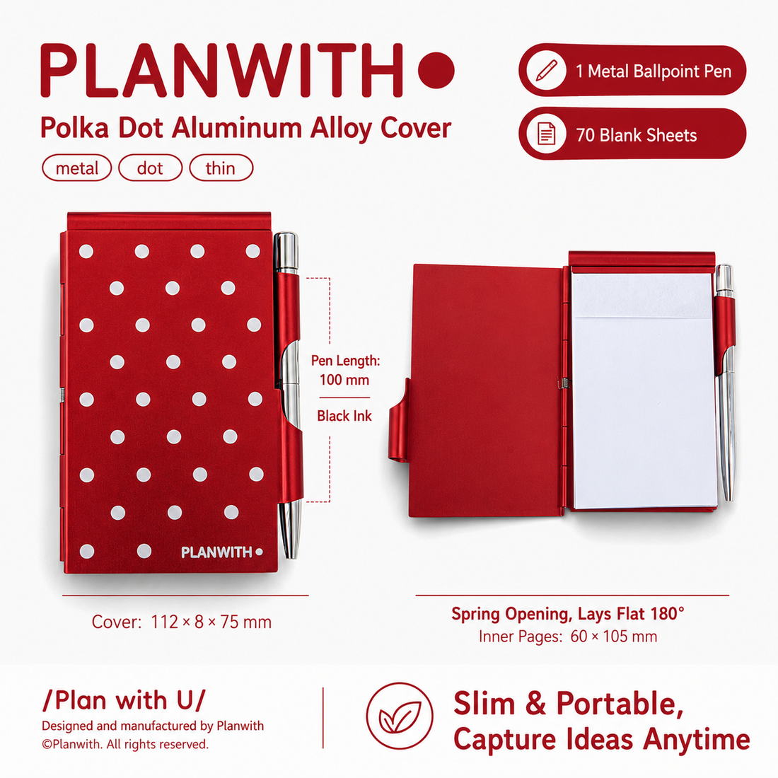 Planwith Pocket Metal Memo Pad Set with Twist Pen by Planwith - packaging view for journaling writing tool | Lumiyear