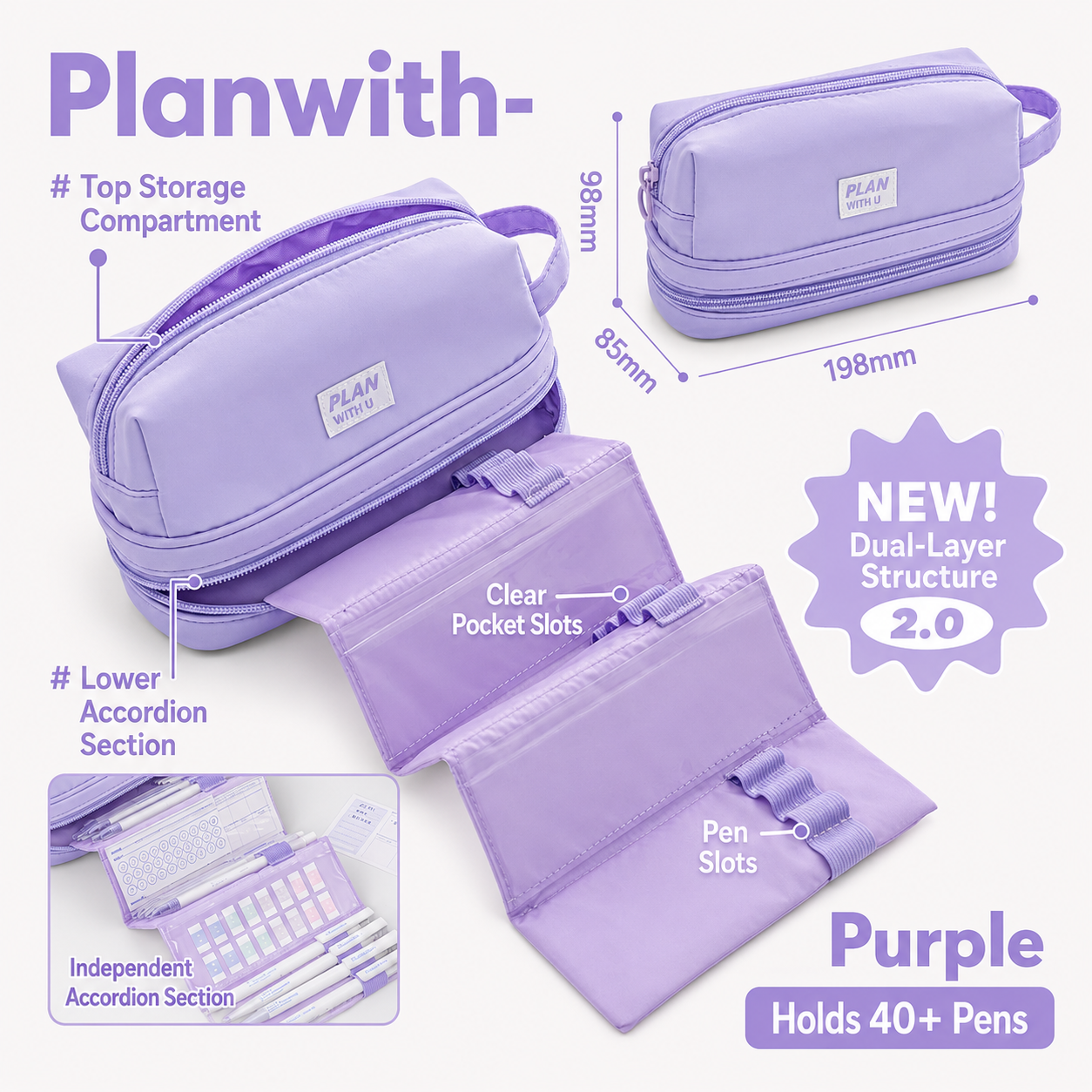 Planwith Expansion 2.0 Accordion Pull-Out Pencil Pouch by Planwith - color option view for journaling writing tool | Lumiyear