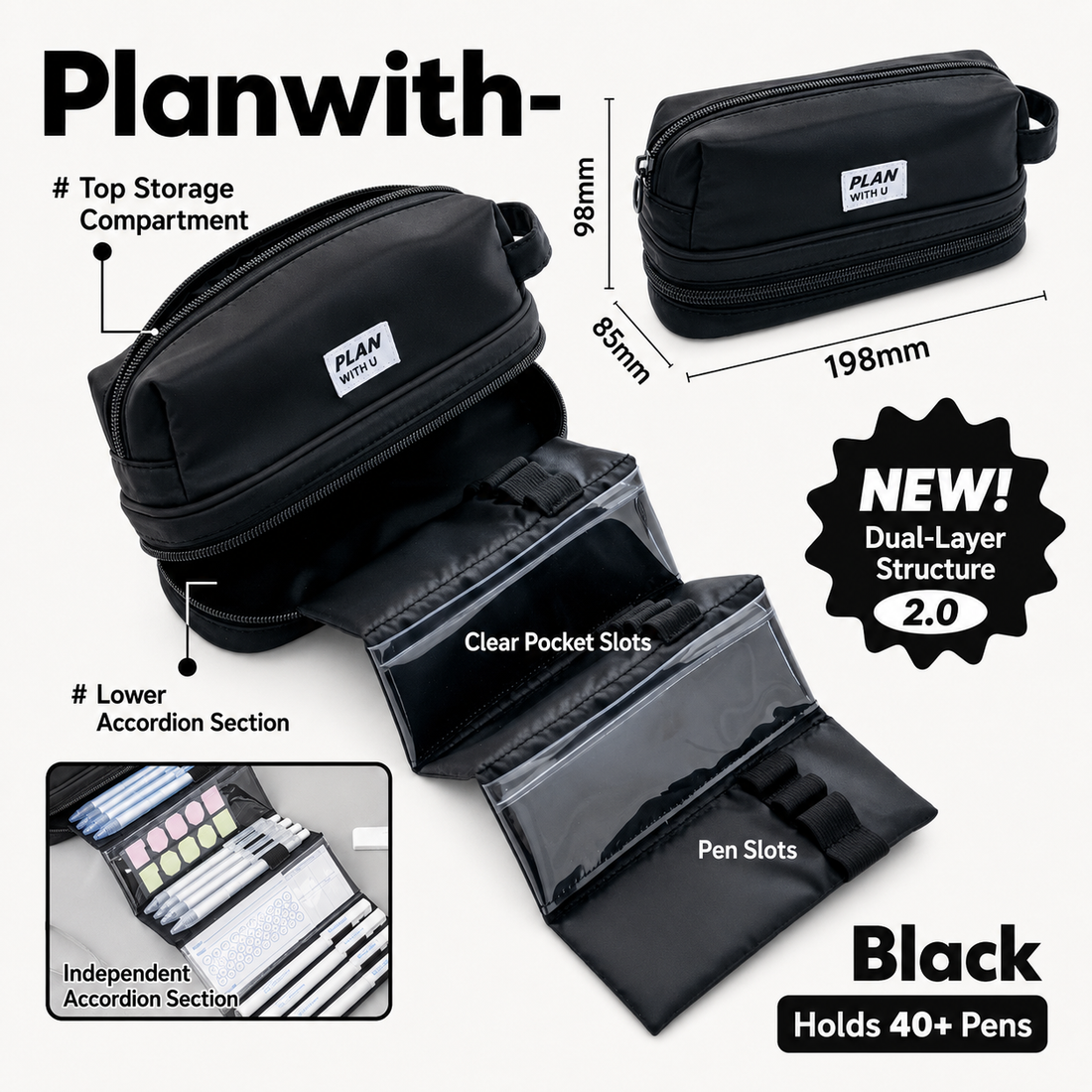 Planwith Expansion 2.0 Accordion Pull-Out Pencil Pouch by Planwith - color option view for journaling writing tool | Lumiyear