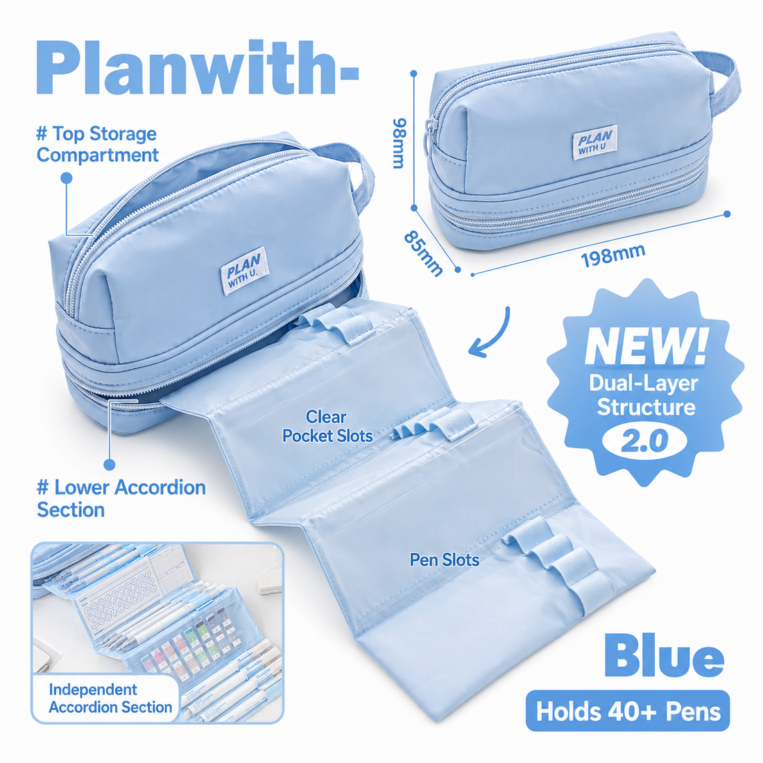 Planwith Expansion 2.0 Accordion Pull-Out Pencil Pouch by Planwith - color option view for journaling writing tool | Lumiyear
