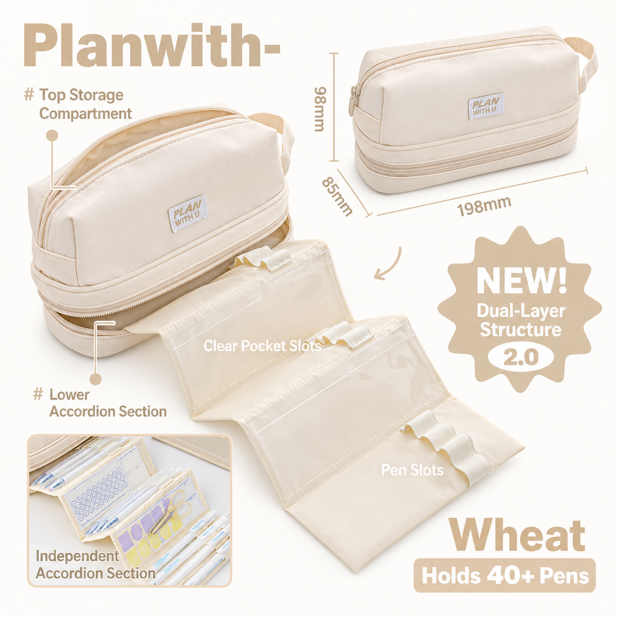 Planwith Expansion 2.0 Accordion Pull-Out Pencil Pouch by Planwith - color option view for journaling writing tool | Lumiyear