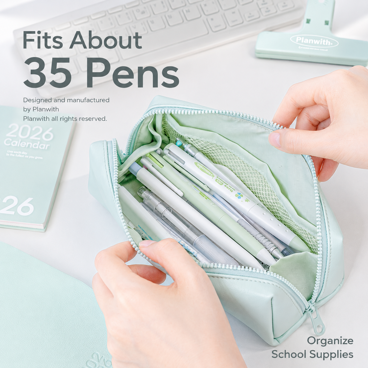 Planwith Soft PU Leather Pencil Case with Dual Zippers by Planwith - color option view for journaling writing tool | Lumiyear