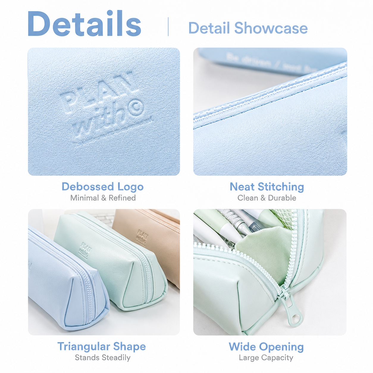 Planwith Soft PU Leather Pencil Case with Dual Zippers by Planwith - color option view for journaling writing tool | Lumiyear