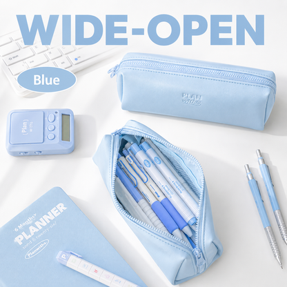 Planwith Soft PU Leather Pencil Case with Dual Zippers | Large Capacity Wide Opening Pen Pouch