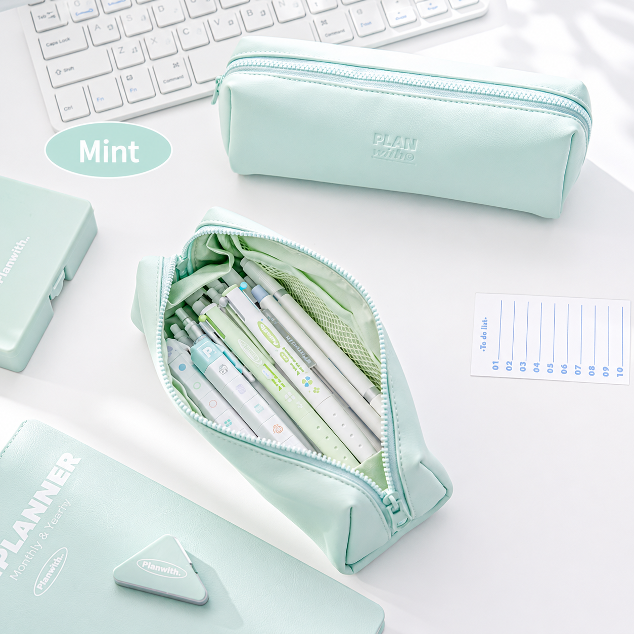 Planwith Soft PU Leather Pencil Case with Dual Zippers by Planwith - color option view for journaling writing tool | Lumiyear