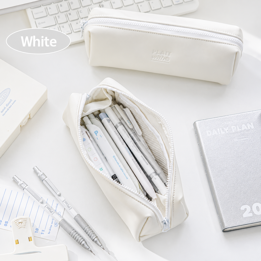 Planwith Soft PU Leather Pencil Case with Dual Zippers by Planwith - color option view for journaling writing tool | Lumiyear