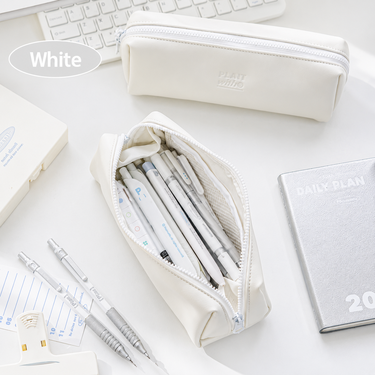 Planwith Soft PU Leather Pencil Case with Dual Zippers by Planwith - color option view for journaling writing tool | Lumiyear