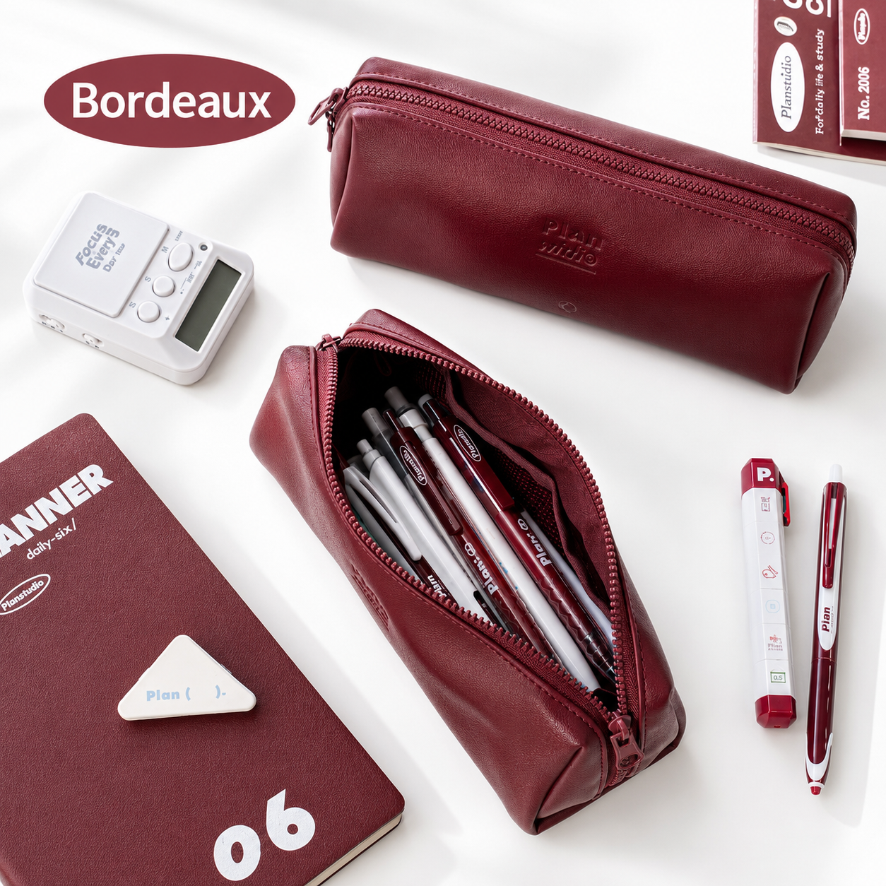 Planwith Soft PU Leather Pencil Case with Dual Zippers by Planwith - color option view for journaling writing tool | Lumiyear