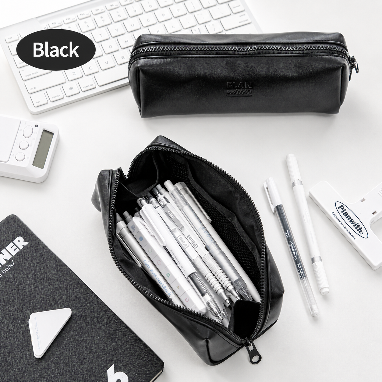 Planwith Soft PU Leather Pencil Case with Dual Zippers by Planwith - color option view for journaling writing tool | Lumiyear