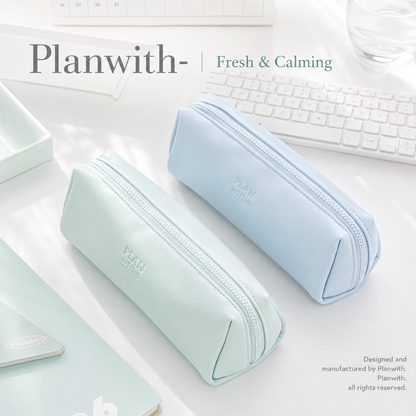 Planwith Soft PU Leather Pencil Case with Dual Zippers | Large Capacity Wide Opening Pen Pouch